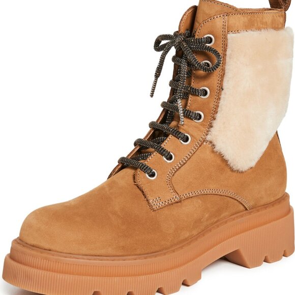 NEW VOILE BLANCHE Cleofe Shearling Lined Leather Booties beige for women 1061tn - Picture 5 of 7